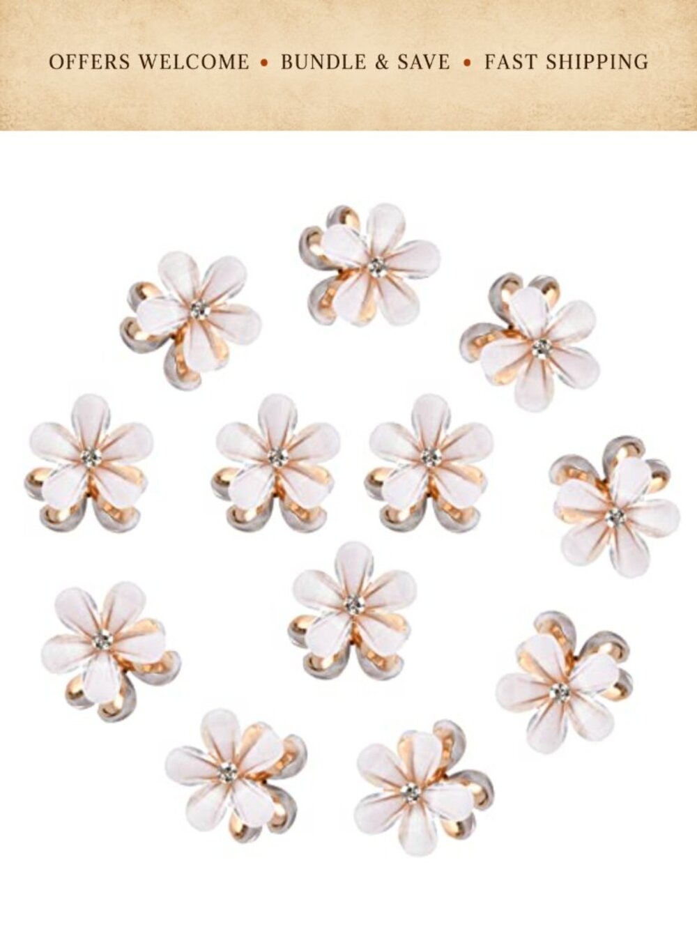 12 Pcs Mini Hair Claw Clips 2.1cm Alloy Acrylic Diamond Flower Non-Slip